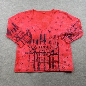 Glima Shirt Womens XL Red New York City V‎ Neck 3/4 Sleeve Graphic USA